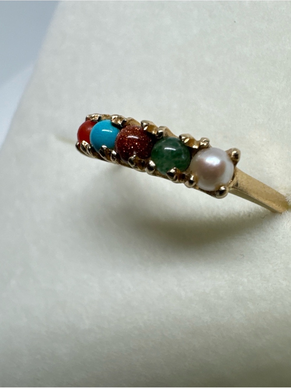 VTG BEAUTIFUL 10K YELLOW GOLD MULTI STONE TURQUOISE PEARL JADE RING SIZE 5.75 - Picture 6 of 15
